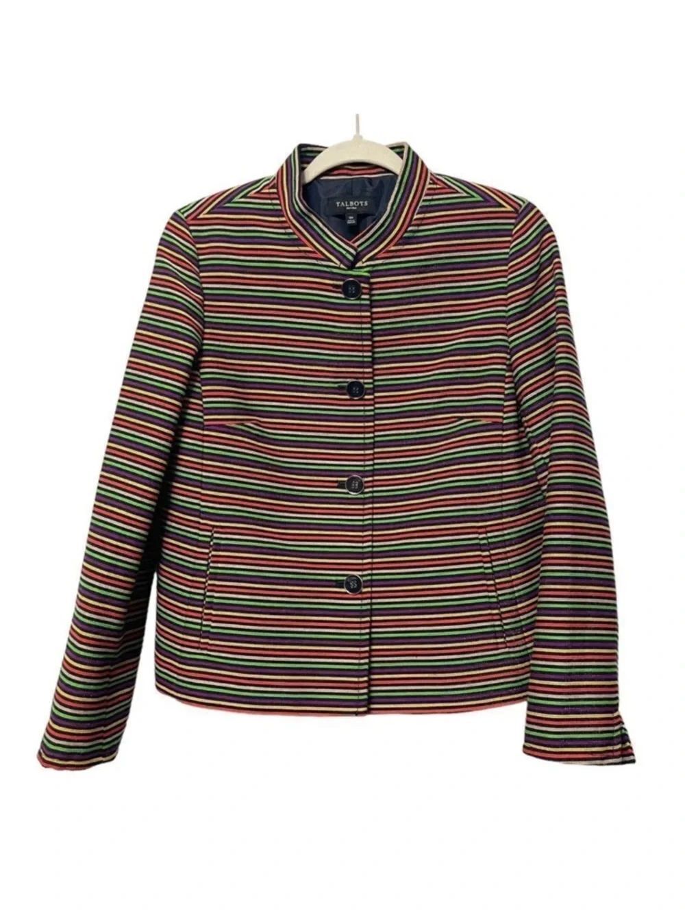 TALBOTS Rainbow Striped Blazer Jacket 12 Petite